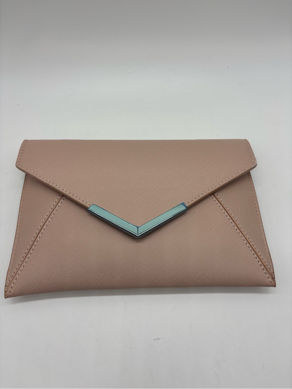 Dexmay Pink Textured Faux Leather Envelope Clutch Magnetic Flap Gold Chain